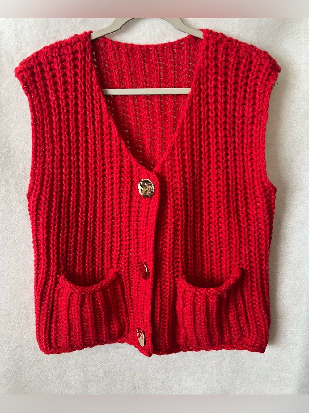 Women’s Sleeveless V-Neck Sweater Vest with Gold Buttons